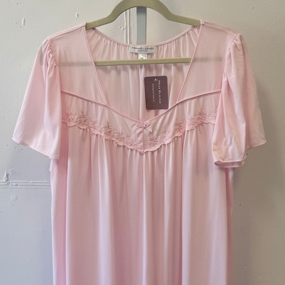 NWT Miss Elaine Essentials Pink Embroidered Nylon Nightgown XL Sleepwear - Picture 3 of 7